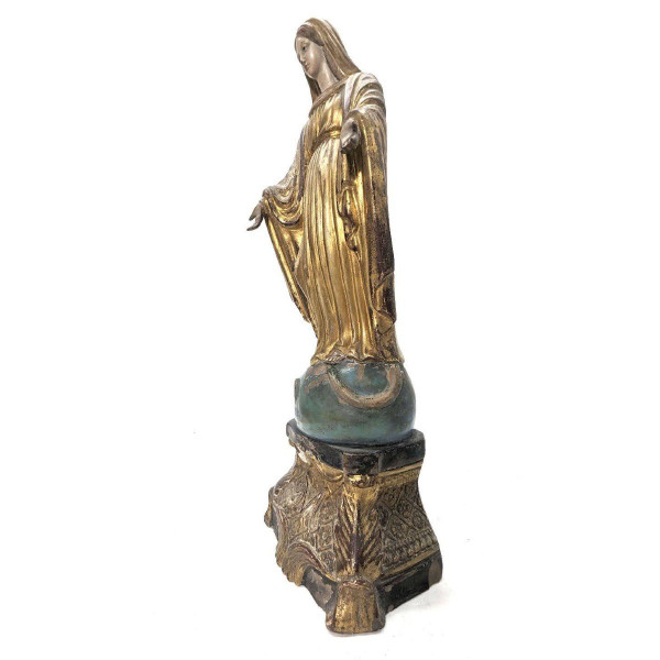 Sculpture De La Vierge En Terre Cuite XIXème Dorée à l'Or