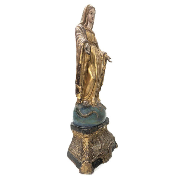 Sculpture De La Vierge En Terre Cuite XIXème Dorée à l'Or