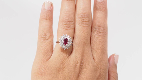 Double-encircled ring in white gold, rubies and diamonds