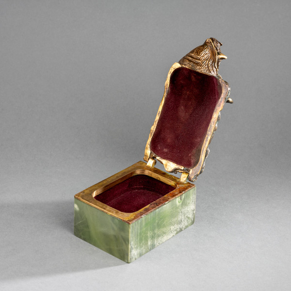 Small Box in Green Agate and Gilded Bronze, 19th Century