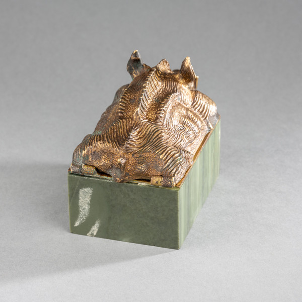 Small Box in Green Agate and Gilded Bronze, 19th Century