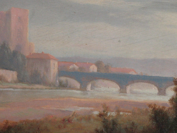 Henri Gonnard Blick auf die Brücke von Avignon Öl auf Leinwand gerahmt Epoche 19.