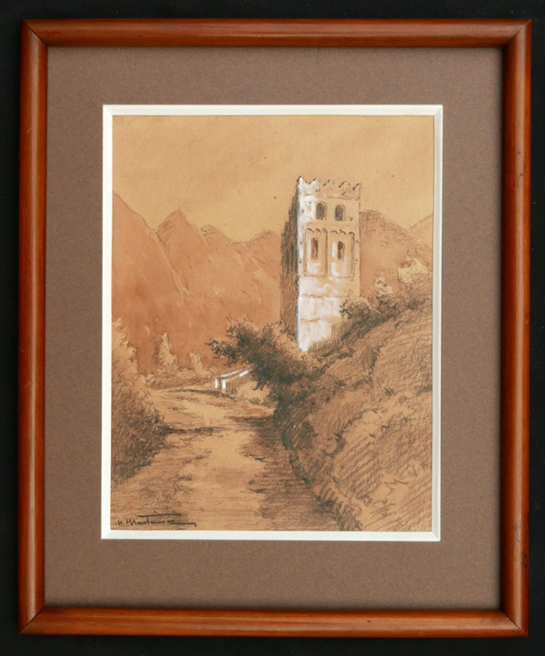 Henri Jacques Hippolyte PÉRIER d'HAUTERIVE, View of the bell tower of the Abbey of Saint-Martin-du-Canigou in the Pyrenees