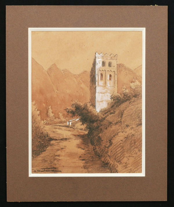 Henri Jacques Hippolyte PÉRIER d'HAUTERIVE, View of the bell tower of the Abbey of Saint-Martin-du-Canigou in the Pyrenees