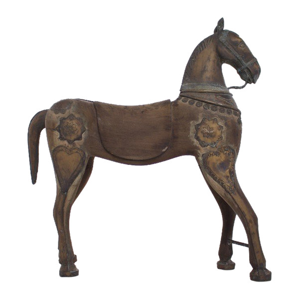 Cheval De Temple En Bois Et Bronze