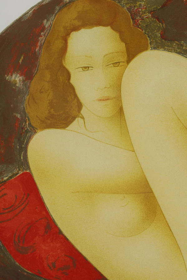 Lithograph by Alain Bonnefoit "NUDE WOMAN LYING ON A BED"