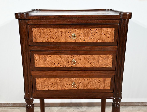 Small Chiffonnière table in mahogany and Amboine burl, Louis XVI period - Late 18th century