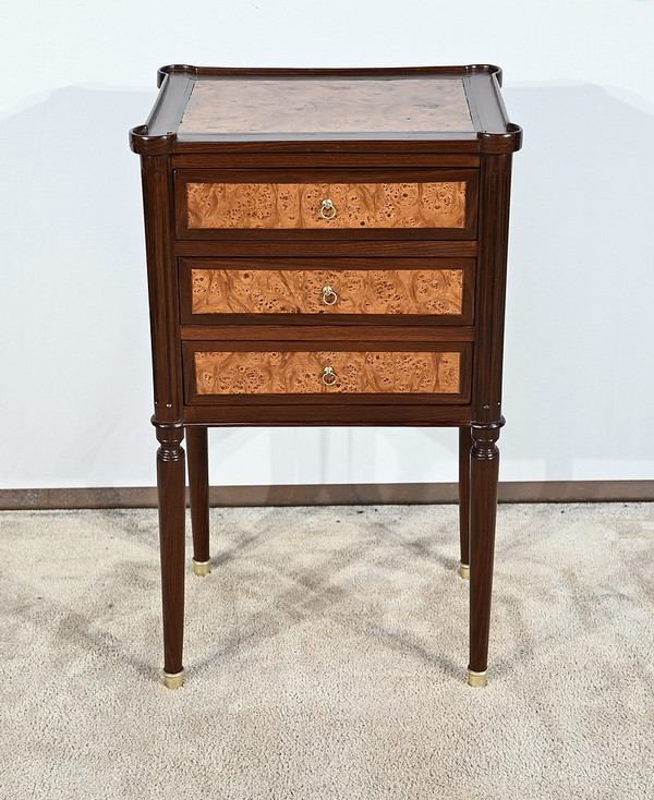 Small Chiffonnière table in mahogany and Amboine burl, Louis XVI period - Late 18th century