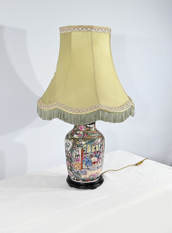 Lampada in porcellana di Canton, Cina - Fine XIX secolo