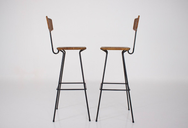 Pair Of Modernist Erwin Behr Rattan Stools