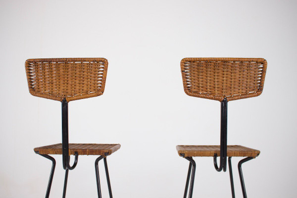 Pair Of Modernist Erwin Behr Rattan Stools