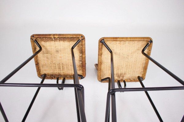 Pair Of Modernist Erwin Behr Rattan Stools