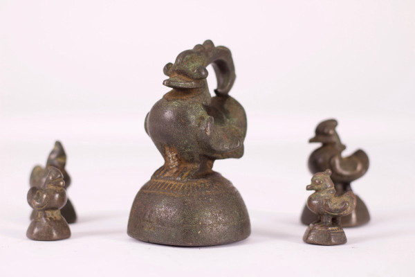 5 Opium Weights In Bronze Bird Hintha Burma Myanmar.