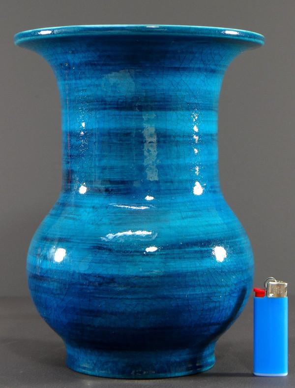 France, 1950s, Glazed Ceramic Vase In Shades Of Blue.