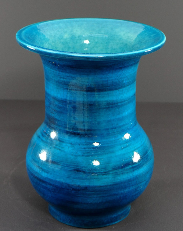 France, 1950s, Glazed Ceramic Vase In Shades Of Blue.