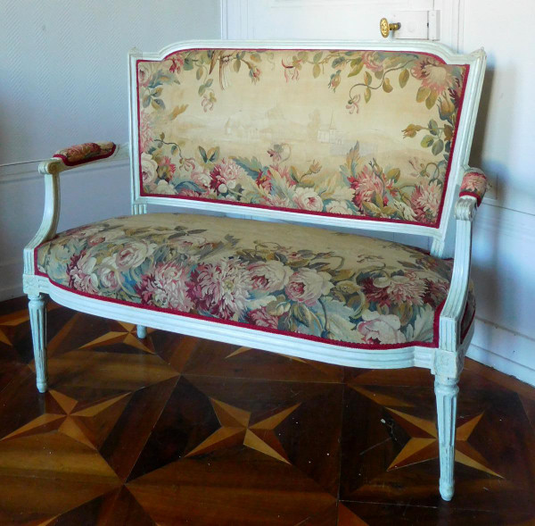 2-Seater Sofa In Aubusson Tapestry, Louis XVI Period