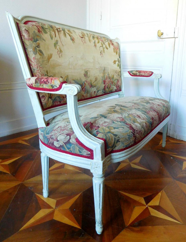 2-Seater Sofa In Aubusson Tapestry, Louis XVI Period