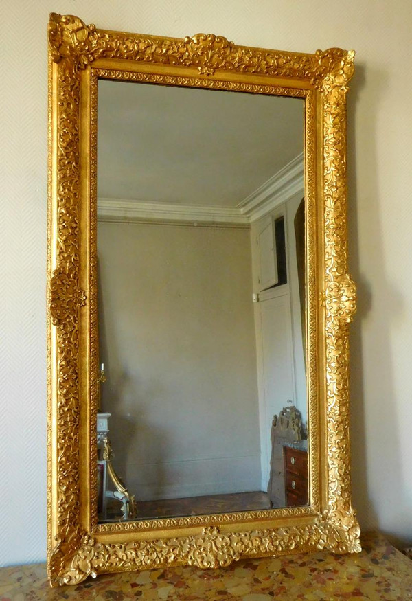 Miroir d'Entre Deux Ou De Cheminée Bois Doré Style Louis XIV Régence - Glace Mercure 160 X 96cm