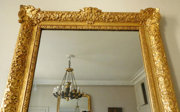 Miroir d'Entre Deux Ou De Cheminée Bois Doré Style Louis XIV Régence - Glace Mercure 160 X 96cm