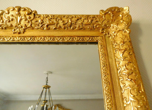 Miroir d'Entre Deux Ou De Cheminée Bois Doré Style Louis XIV Régence - Glace Mercure 160 X 96cm