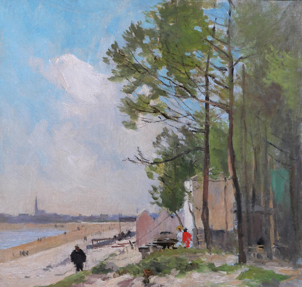 Pierre VAUTHIER 1845-1916 Lively beach landscape, Brittany?, painting, circa 1890-95