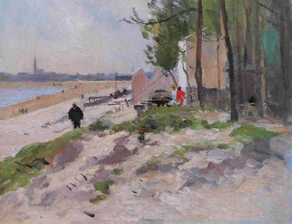 Pierre VAUTHIER 1845-1916 Lively beach landscape, Brittany?, painting, circa 1890-95