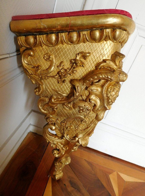 Pair Of Large Stairwell Corner Consoles - Regency Style In Golden Wood 19th