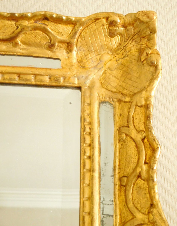 Closed Pare Mirror In Golden Wood and Mercury Glass, Louis XIV Regency Period 48x56cm