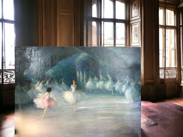 EXCEPTIONNELLE PEINTURE SUR TOILE " SALLE DE BALLET DE L OPERA DE PARIS "DE ALBERT EMILE DELLUC 