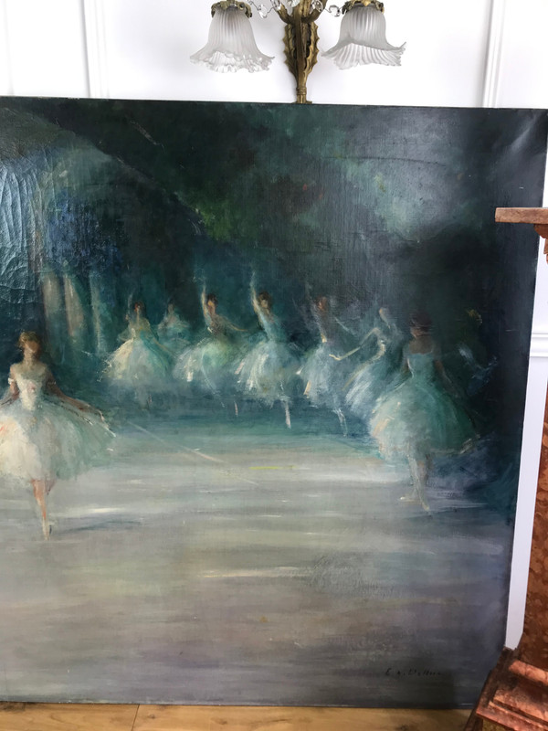 EXCEPTIONNELLE PEINTURE SUR TOILE " SALLE DE BALLET DE L OPERA DE PARIS "DE ALBERT EMILE DELLUC 