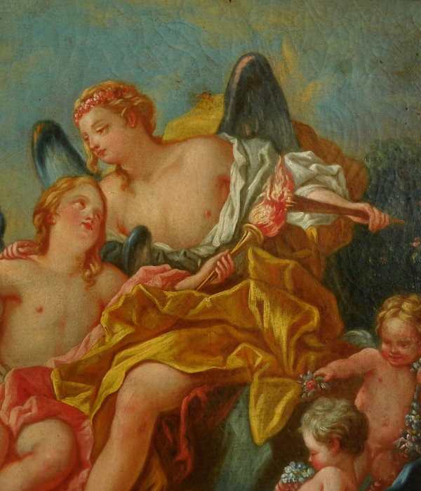 Ecole Du 18e Siècle, Suiveur De Boucher - Venus Et Cupidon Scène Mythologique, Huile Sur Toile