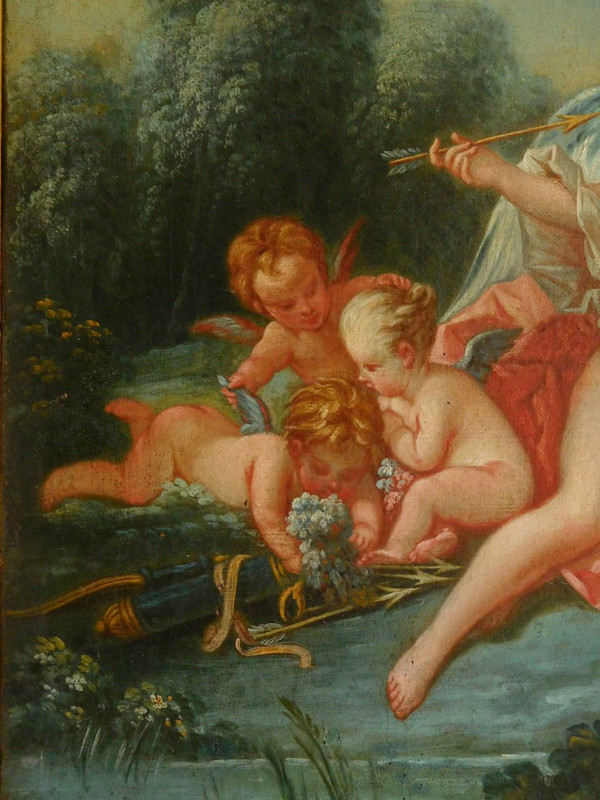 Ecole Du 18e Siècle, Suiveur De Boucher - Venus Et Cupidon Scène Mythologique, Huile Sur Toile