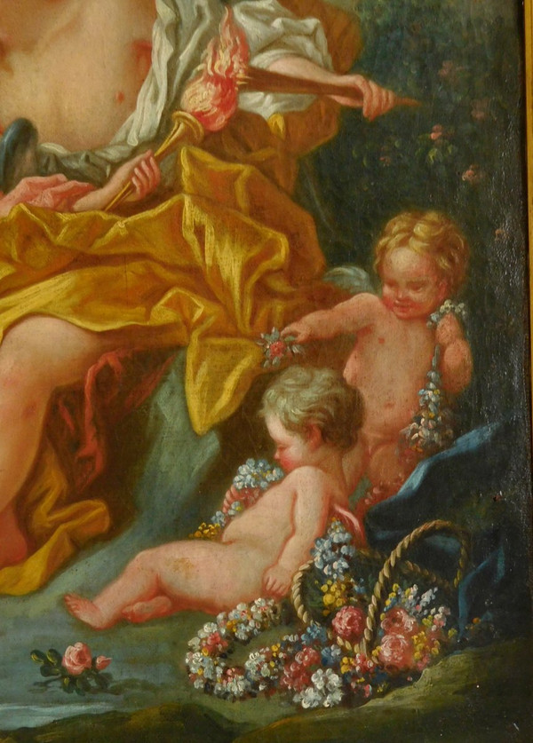 Ecole Du 18e Siècle, Suiveur De Boucher - Venus Et Cupidon Scène Mythologique, Huile Sur Toile