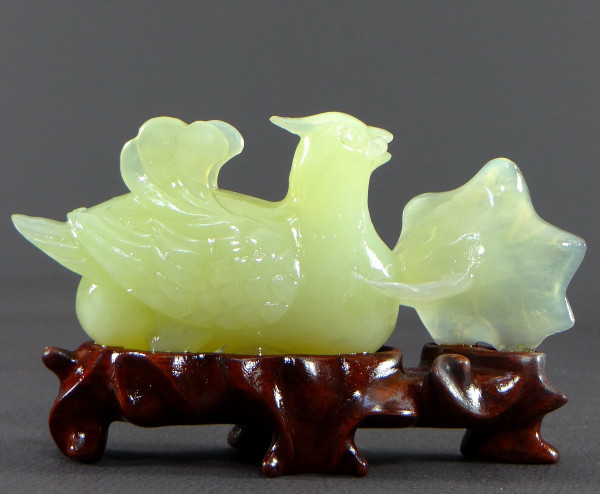 Chine, Années 1950/1960, Sculpture En Jade Canard Et Fleur. 