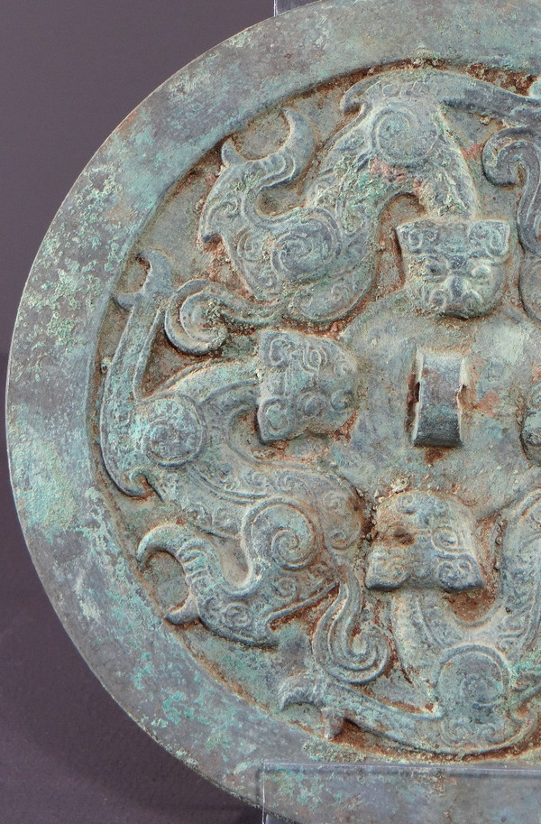 China, Qing Dynasty, Early 19th Century or Earlier, Large Bronze Funerary Mirror.