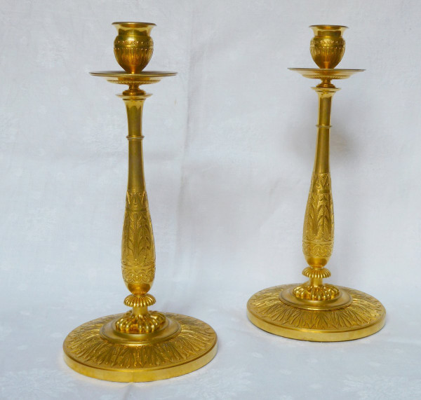 Claude Galle: Pair Of Empire Candlesticks In Mercury-gilt Bronze