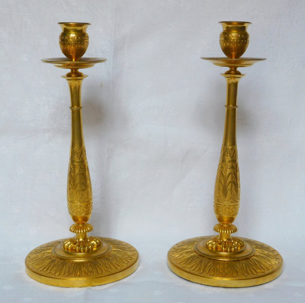 Claude Galle: Pair Of Empire Candlesticks In Mercury-gilt Bronze