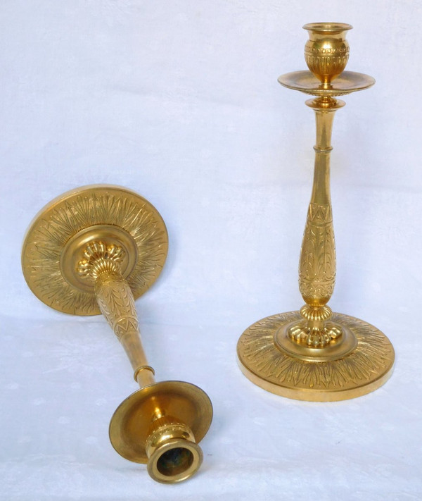 Claude Galle: Pair Of Empire Candlesticks In Mercury-gilt Bronze