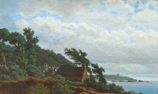 Léon Michel Marie JOUENNE, Two Bretons Conversing in a Seaside Landscape