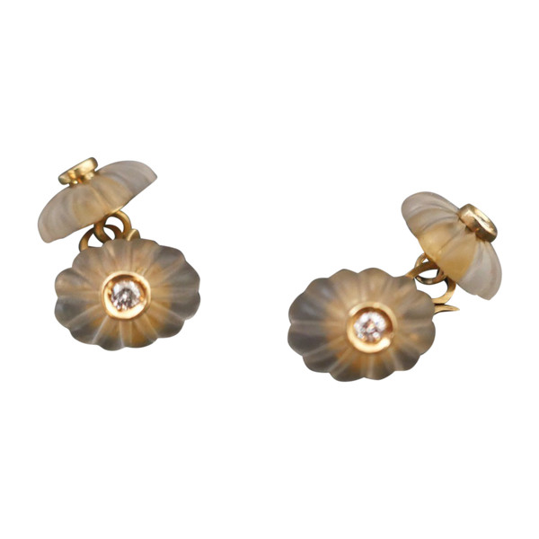 Rock Crystal And Diamond Cufflinks, 18 Carat Gold.