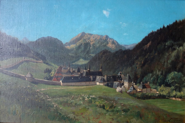 Ernest-Victor Hareux - The Monastery of La Grande Charteuse - Dauphinoise school from the 19th Century