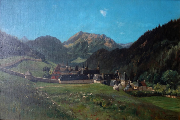 Ernest-Victor Hareux - The Monastery of La Grande Charteuse - Dauphinoise school from the 19th Century