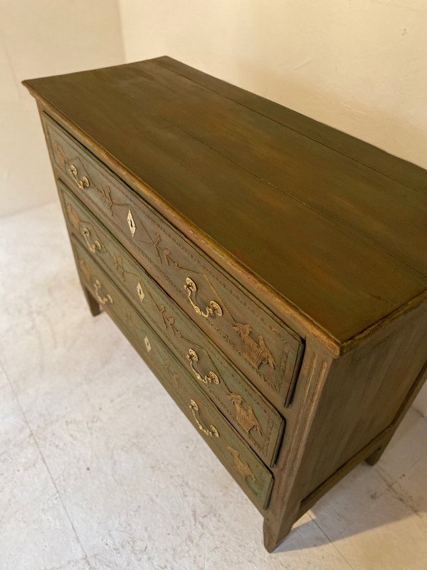 Liège Commode Decor With Birds 19th Louis XVI