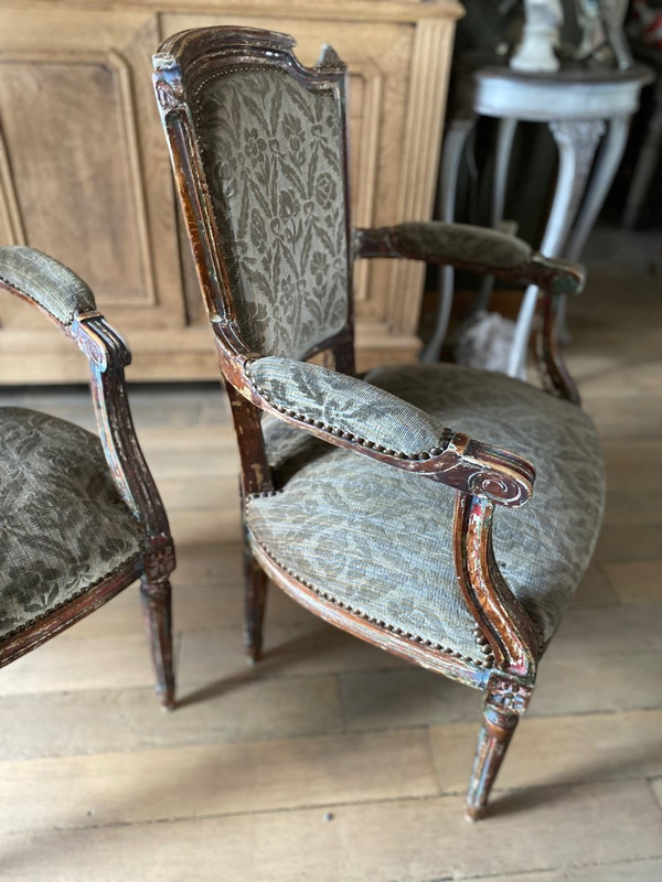 Louis XVI Armchairs 19th Gendarme Hats Pair