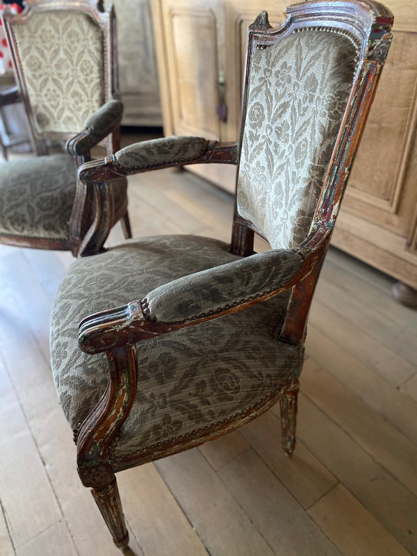 Louis XVI Armchairs 19th Gendarme Hats Pair