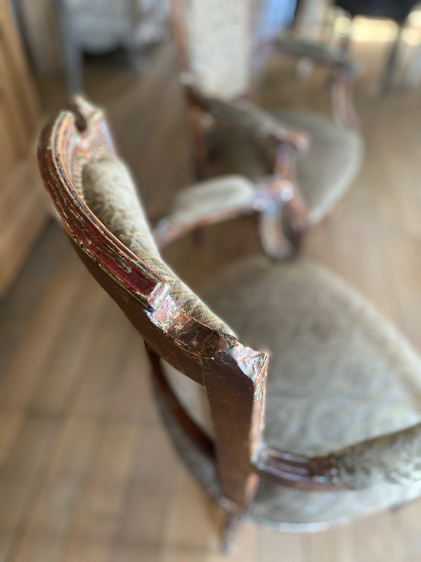 Louis XVI Armchairs 19th Gendarme Hats Pair