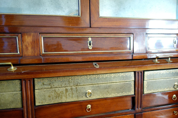 Louis XVI Period Mahogany Bookcase Cylinder Desk, Buff Varnished