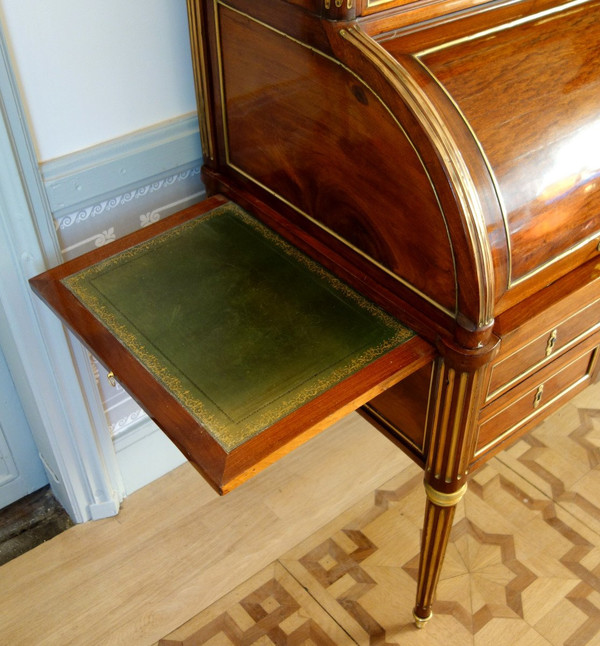 Louis XVI Period Mahogany Bookcase Cylinder Desk, Buff Varnished