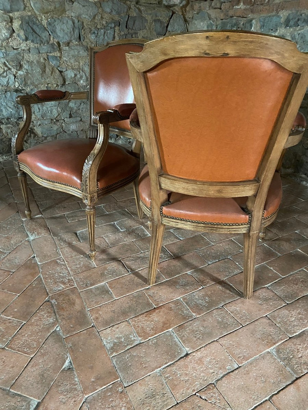 Paar Sessel Directoire Ende 19. Mit Skai Orange