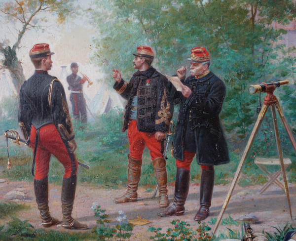 Emile Brisset, Une Dépêche - Officiers Français d'état Major En Campagne - Huile Sur Toile